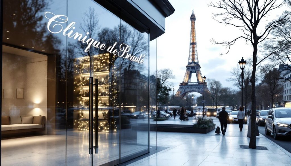 Clinique esthétique moderne située dans le 16e arrondissement de Paris, avec un intérieur élégant et accueillant.